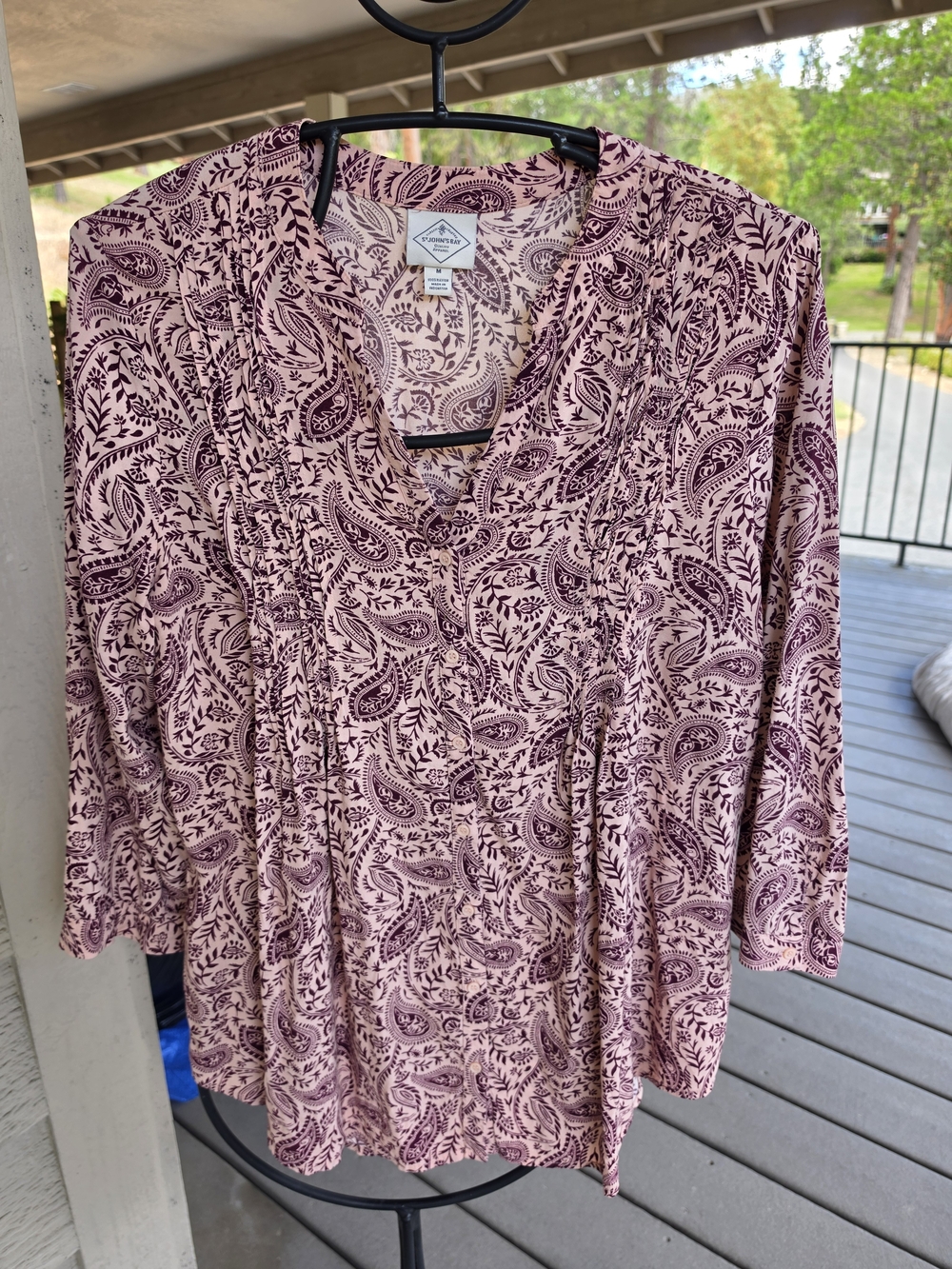 St John Bay Mauve Pink Paisley V-Neck Tunic Top